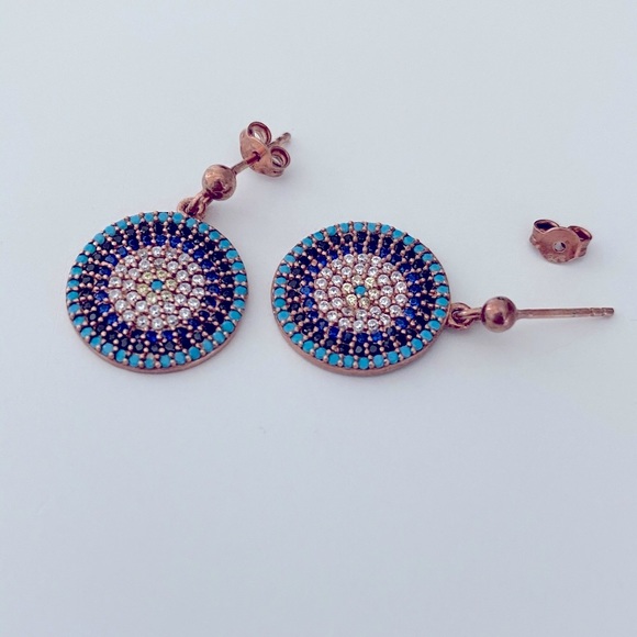 🧿14K Rose gold plated 925 silver evileye earrings - Picture 3 of 3